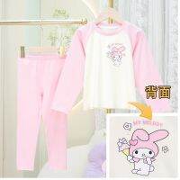 Sanrioes Anime Kuromi Melody Kids Pama ชุด Homewear เด็กหญิงชุดลำลองแขนยาวกางเกงขายาวเด็กชุดนอนบ้าน