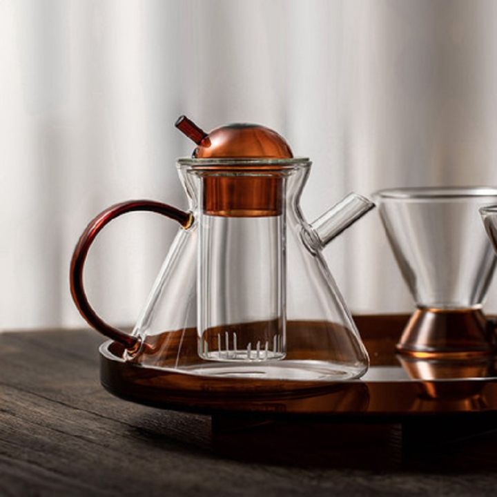 fouretaw-nordic-coffee-pot-denmark-amber-tea-teapot-creative-ins-high-borosilicate-glass-retro-set-heat-resistant-glass-tea-pot-tea-infuser-kung-fu-tea-set-kettle-coffee-glass-maker-convenient-office-