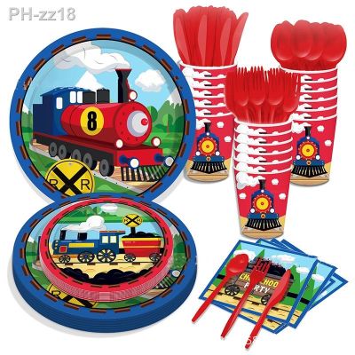 8pcs Train Headstock Party Theme Disposable Tableware Toy Car Paper Plates Napkins Happy Kids Birthday Parti Supplies Boy Favor