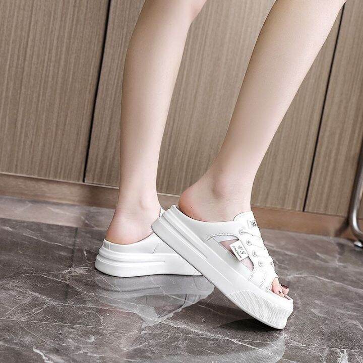 july-plover-summer-two-wear-slip-on-sandals-female-2023-net-red-hot-style-thick-soled-all-match-breathable-casual-white-shoes