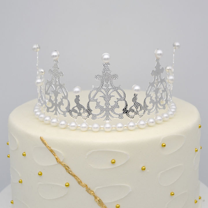 cake-decoration-crown-half-crown-tiara-half-crown-hair-clip-pearl-crown-cake-topper-korean-iron-sheet-crown