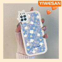 YIWESAN เคสสำหรับ OPPO A93 2020 F17 Pro Reno 4F Reno 4 Lite เคสแฟชั่นบลูดอกไม้รูปโบว์มอนสเตอร์น้อยเคสนิ่มทนต่อการขัดถูเคสโทรศัพท์โปร่งใส TPU ซิลิกาเจลป้องกันเลนส์กล้องถ่ายรูป