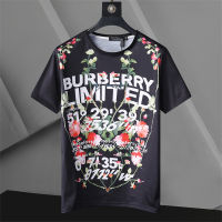 Burberrys ดั้งเดิมเสื้อยืดลายดอกไม้สำหรับผู้ชายเสื้อคุณภาพสูงดีไซน์เรโทรส่วนบุคคลน้ำหนักเบาและระบายอากาศได้ดีเสื้อแขนสั้นสวมหัวฤดูร้อนคุณภาพระดับพรีเมียม