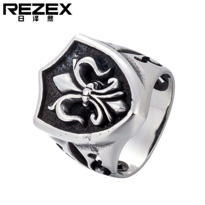 rezex-เครื่องประดับมงกุฎย้อนยุคคู่เหล็กไทเทเนียมผู้ชายผู้หญิงแหวนสไตล์พังก์