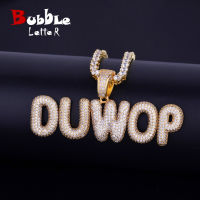 Custom Name Plates Small Bubble Letters Necklaces &amp; Pendant Charm Mens Zircon Hip Hop Jewelry With 4MM Tennis Chain