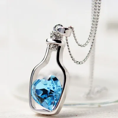 ₪ Women Pendant Necklace Creative Ladies Wishing Bottle Crystal Zircon Jewelry Romantic Valentine Girl Gifts Fashion Wedding Part