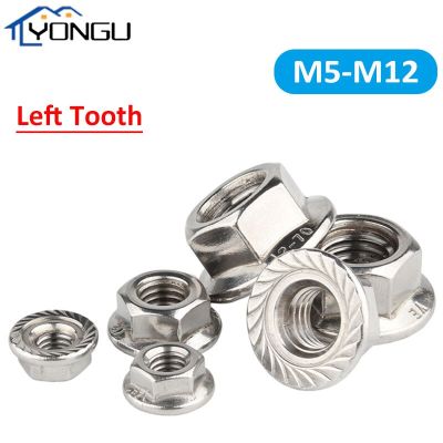 M5-M12 Left Thread Hexagon Flange Nut 304 Stainless Steel Reverse Tooth Flange Lock Nut DIN6923 Serrated Slip Locking Nut Nails Screws Fasteners