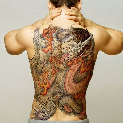 hot！【DT】๑  tattoo body stickers dragon fake tatoo for boys temporary back tattoos large waterproof men make up decals