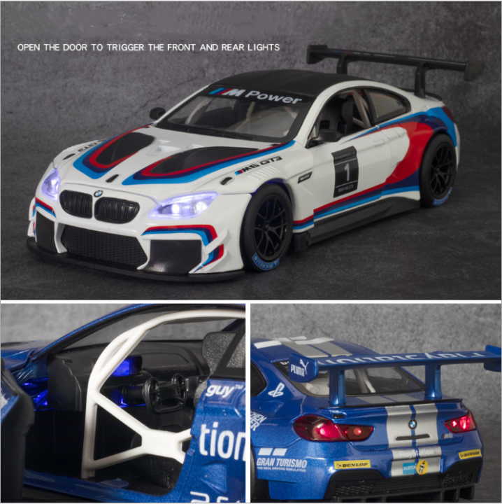 1-24-bmw-m6-gt3ยานพาหนะหล่อล้อแม็กรถยนต์รุ่นที่มีฟังก์ชั่นแสงรถรุ่นเก็บรถของเล่น