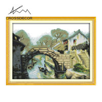 Crossdecor Cross Stitch ออกแบบใหม่รูปแบบภูมิทัศน์ Aida 14CT 11CT ผ้า Handmade ปักชุดพร้อมวัสดุสำหรับผู้เริ่มต้นตกแต่งสำหรับ Sala Wall-หน่วยความจำของ Jiangnan