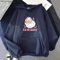 Hoodie Santa Klaus Merah Muda Antik Retro Pakaian Olahraga Wanita Musim Dingin Lucu Hoodie Estetika Selamat Natal Lembut Atasan Pasangan Lengan Panjang Size Xxs-4Xl