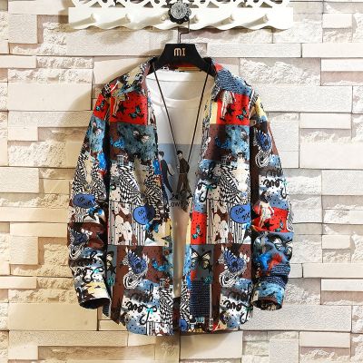 [COD] Manufacturers wholesale mens foreign trade style long-sleeved floral shirts European and trends loose travel