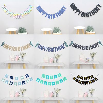 ✧✖ Happy Birthday Banner Leaf Alphabet Banner Garland Flags Bunting Happy Birthday Party Decoration Baby Shower Decorations