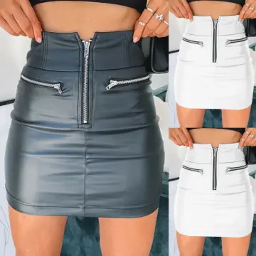 Womens Zipper High Waisted Short Pencil Bodycon Faux Leather Mini Skirt  Clubwear