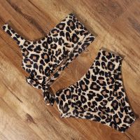 hotx 【cw】 Swimsuit 2022 Womens Shoulder Push Up Leopard Waist Set Swimwear Bathing