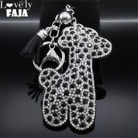 Cute Shinny Crystal Giraffe Keychain for Women Men Alloy Rhinestone Black Color Animal Key Ring Holder Jewelry Gifts K8733S03