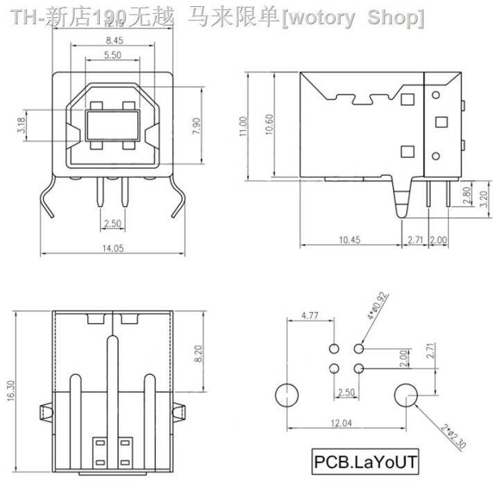 cw-10pcs-lot-usb-b-type-female-socket-g45-for-printer-data-interface-plug-pcb-sda-cable-wire