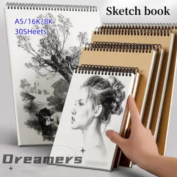 COD 8K/16K Double Spring Sketch Book Big A4/A5 Kraft Blank Sketch Pad with Thick  Paper For Graffitis