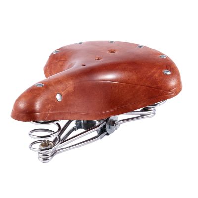 Mountain Bike Saddle Retro Leather Cushion Soft and Comfortable Vintage Saddle Spring Cushion Bicycle Parts Replacement Brown Bicycle Seat