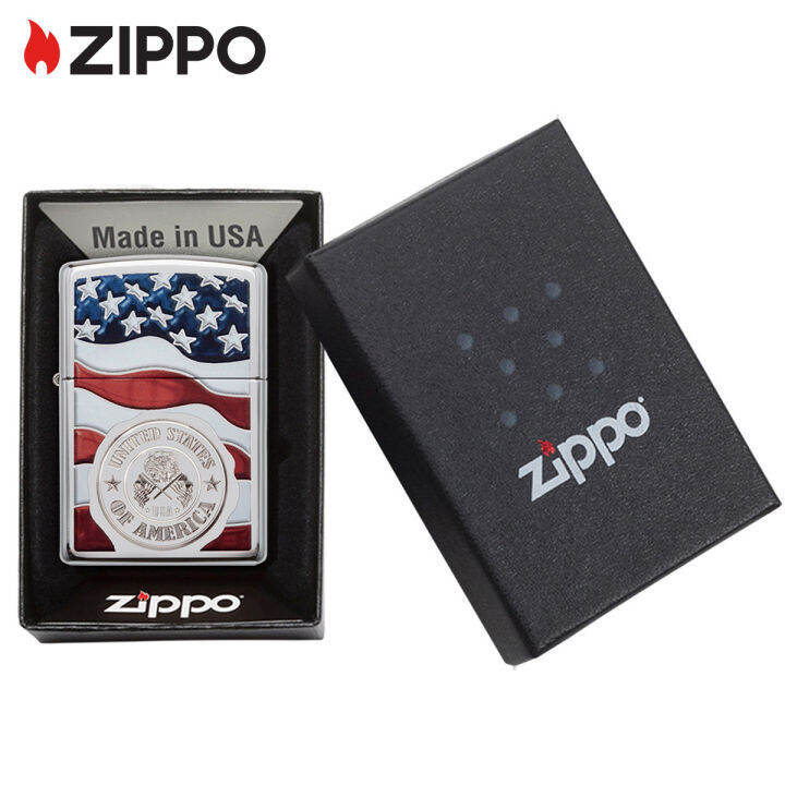 zippo-american-stamp-on-flag-design-high-polish-chrome-pocket-lighter-zippo-29395โครเมี่ยมโปแลนด์สูง-ไฟแช็กไม่มีเชื้อเพลิงภายใน