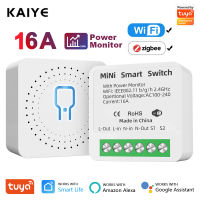 Tuya ZigBee WiFi โมดูลสวิทช์สมาร์ทที่มีการตรวจสอบพลังงาน16A มินิ Breaker สมาร์ทชีวิตการควบคุมเสียงสำหรับ Alexa Home อลิซ