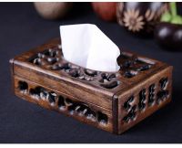 Thai retro wood tissue box Living room creative European tray Tray paper box napkin tray Tissue Holders