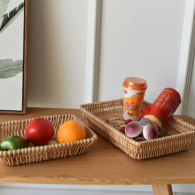 Polyester Wicker Bread Basket, Woven Tabletop Snacks Sundries Food Fruit Vegetable Service Basket, Restaurant Service Storag