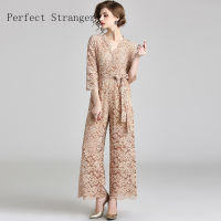 2021 New Arrival Euro-american Dress High Quality Elegant V Collar Three-quarter Sleeve Lace Women Jumpsuit