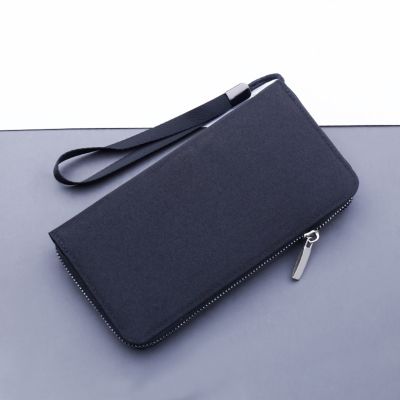 Dompet Panjang ID Koin Mode Dompet Terbuka Pria Warna Solid Kanvas Ritsleting Tas Clutch Slot Kartu Ganda Kantung Utama