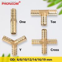 PHONKOM Brass Barb Pipe Fittings Adapter Fitting 2 3 4 Way Straight/L/Tee/Y/Cross 6mm-19mm Hose Copper Pagoda Water Tube Oil Gas