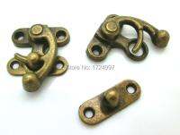 10 Sets Metal Hook Box Latches Clasp Box Lock Purse Locks Hasps DIY Handmade Antique Bronze 4 Holes 3.5x2.9cm 2.9cm x 1cmJ1839