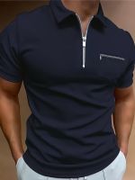 xixibeauty Breathable Regular Fit Chest Zipper Pocket Golf Polo Shirt, Mens Casual V-Neck T-Shirt Short Sleeve For Summer, Mens Clothing