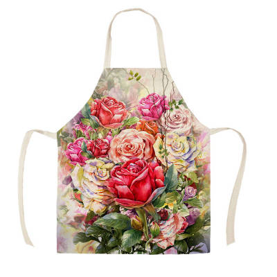 Floral Pattern Cleaning Color Kitchen Apron Waterproof Cooking Cotton Linen Stain Resistant Decorative Accessories Chef Apron Aprons