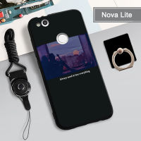 เคสซิลิโคนนิ่มสำหรับ Huawei Nova เคสโทรศัพท์เบาบางกล่องคลุมทั้งหมดพิมพ์ลายป้องกันการตกกันรอยขีดข่วนฝามีที่ถือวงแหวนและเชือกโทรศัพท์