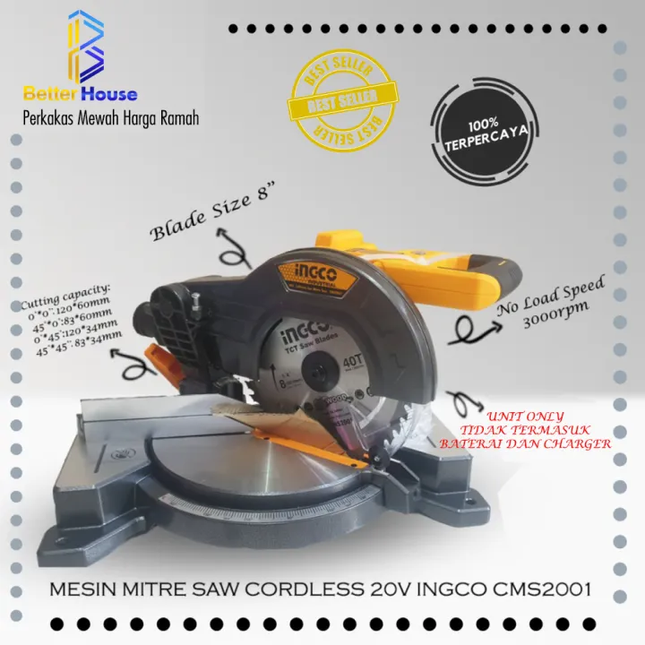 Mesin Potong Aluminium Potong Kayu Mitre Saw Cordless Ingco Cms