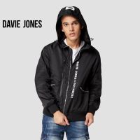 DAVIE JONES เสื้อฮู๊ดดี้ มีซิป สีดำ สีเขียว Zipped Hoodie in black green JK0027BK GR