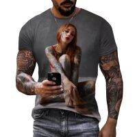 2023 2023 New Summer Fashion Hot Sale 3D Sexy Tattoo Model Printed Mens T-shirt  Trend Casual Oversized Top Short Sleeve