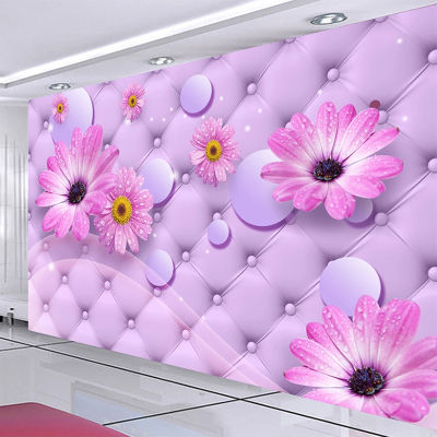 [hot]Custom Mural Wallpaper 3D Purple Sunflower Soft Roll Wall Painting Wedding House Living Room Romantic Home Decor 3D Wall Papers