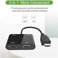 HDMI to VGA &amp; HDMI Female Splitter with Audio Video Cable Converter Adapter For HDTV PC Monitor