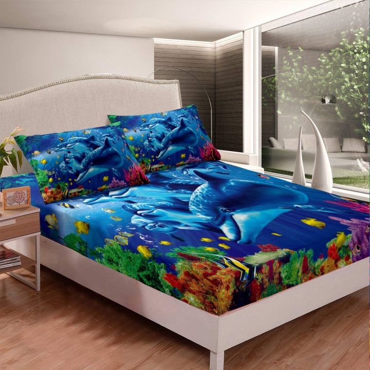 【CX】 Lennie1 Fitted Sheet Colorful Bed Cover Set Underwater Sealife