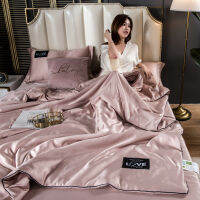 4ใน1ผ้าไหมผ้านวมฤดูร้อนเครื่องปรับอากาศ Comforter Queen King 2Pcs ปลอกหมอนและชุดผ้าปูที่นอน