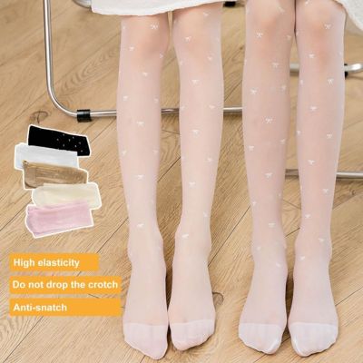 Stretchy Core Spun Yarn Cute Bow Dot Summer Children Kids Ballet Dance Sheer Stockings Girls Pantyhose for Dance Studio