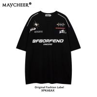 MAYCHEER   เสื้อยืดระบายอากาศลำลองแขนสั้นคอกลมทรงหลวมลำลองแขนสั้นสำหรับผู้ชายแฟชั่นใหม่