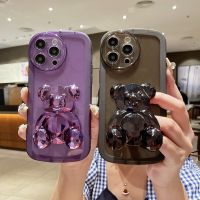 ที่ใส่ที่ตั้งรูปหมีขนาดเล็กสำหรับ iPhone 15 14 13 12 11 Pro XS Max 7 8 Plus X XR นิ่มลายการ์ตูนเคสโทรศัพท์