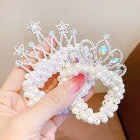 New Sweet Princess Pearl Rubber Band for Girls Children Elastic Hair Ring Rhinestone Crown Headwear Girls Kids Hair Accessories