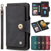 ✼✚❉ Skórzane Etui z klapką portfel Etui do Samsung Galaxy S22 Ultra S21 FE A23 A13 A12 A32 A33 A53 A72 A73 gniazdo karty telefon pokrywa torba Etui