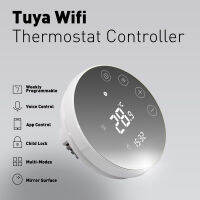 เทอร์โมชั้นกลมสีดำพร้อมหน้าจอกระจก LCD สำหรับ Wifi Tuya Smart Life Home Heating Warm Room Temperature Controller