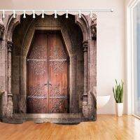 【CW】⊕  Door Shower Curtain Old Medieval Entrance Iron Doors Stone Church Polyester Fabric Curtains With Hooks