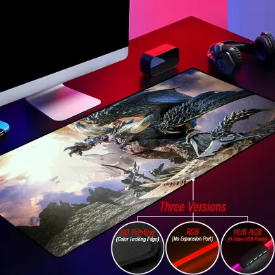 Luminous RGB Gaming Mouse Pad Monster Hunter World Extreme-Color Custom MHW Desk Mat With HUB PC Accessories 4 Port USB Mousepad