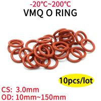 【CW】 10Pcs Red VMQ Silicone O Ring CS 3mm OD 10   150mm FoodGrade Waterproof Washer Rubber Insulated Round Shape Seal Gasket